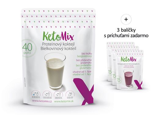 KetoMix Proteínový kokteil (40 porcií) 1 200 g Druhá príchuť koktailu: ananás, Prvá príchuť koktailu: čučoriedka, Tretia príchuť koktailu: ananás