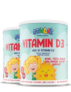 Malie Vitamin D3 1+1 | Nápojový prášok | Vynikajúca chuť | 10 µg vitamínu D3 na dávku | Pre zdravý imunitný systém | Pre deti a mladých | 300 g