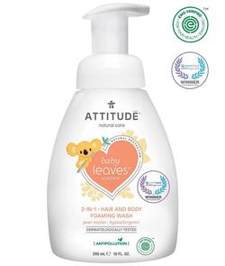 Attitude - detská umývacia pena 2v1 - Baby Leaves s vôňou hruškovej šťavy, 295 ml