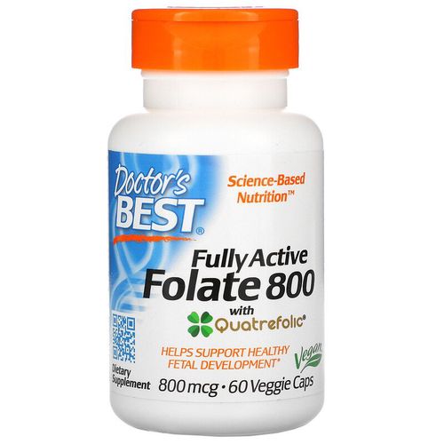 Doctor's Best Fully Active Folate (kyselina listová), 800mcg, 60 rostlinných kapslí