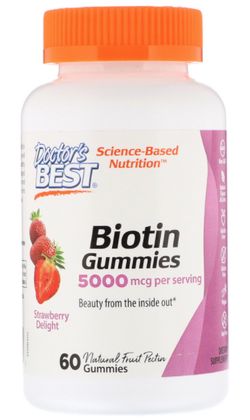 Doctor's Best Biotin, 5000 µg jahoda, 60 želé pastiliek