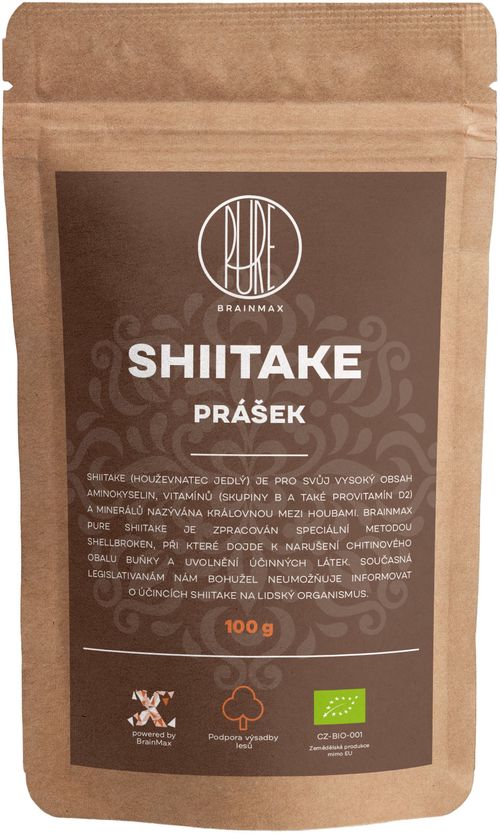 BrainMax Pure Shiitake prášok, BIO 100g *CZ-BIO-001 certifikát