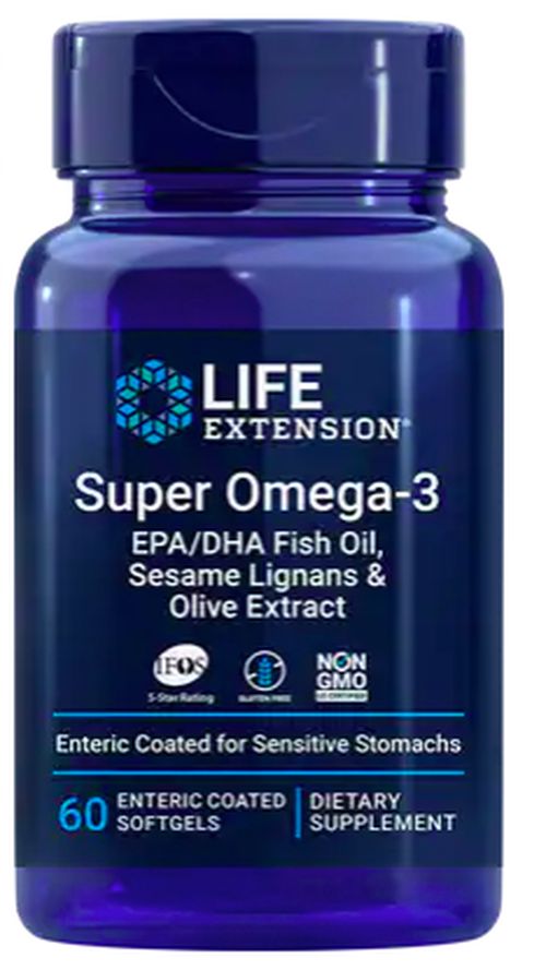 Life Extension Super Omega-3 EPA/DHA Fish Oil, Sesame Lignans & Olive Extract (rybí olej se sezamovými lignany a olivovým extraktem), 60 enterických kapslí