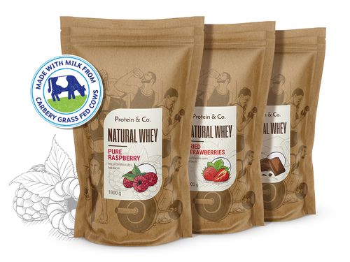 Protein&Co. NATURAL WHEY prémiový proteín bez chémie 2 kg Príchuť 1: Italian cocoa, Príchuť 2: Dried strawberries