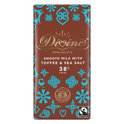 Divine Chocolate mliečna čokoláda s chrumkavým karamelom a morskou soľou 38 %, 90 g
