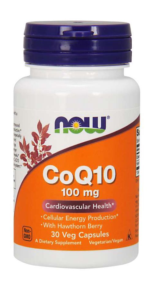 NOW® Foods NOW CoQ10 (koenzym Q10) + Hawthorn Berry (hloh), 100 mg, 30 rostlinných kapslí