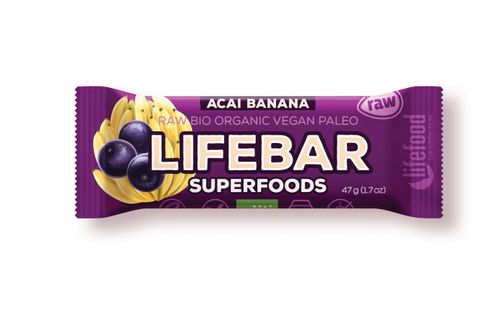 LifeFood - Tyčinka Lifebar acai s banánem BIO, RAW, 47 g CZ-BIO-001 certifikát