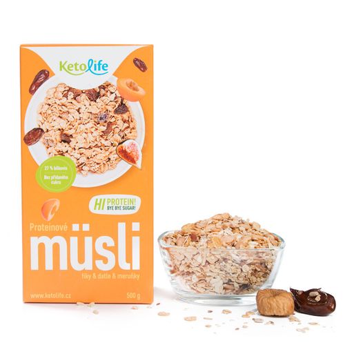 KetoLife Proteínové low carb müsli - Figy, datle a marhule - 100% keto diéta