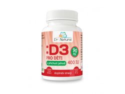 Dr. Natural Vitamín D3 pre deti s príchuťou jahody (400IU) 90 tabliet