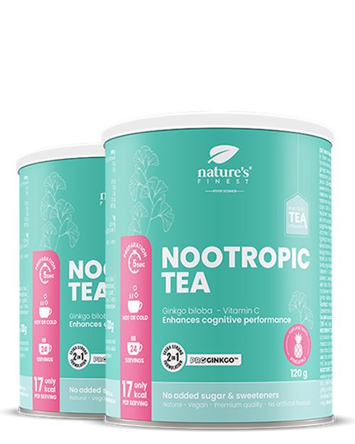 Nootropic Tea 1+1 | Podpora mozgu a pamäti | Funkčný čaj | Čaj s Ginkgo bilobou | ProGinkgo™ | Bio | Vegánsky | Prírodné bylinky | 120g
