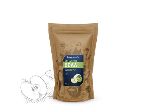 Protein&Co. BCAA ENHANCED – komplex aminokyselin 250 g Príchuť: sour apple, Váha: 250 g