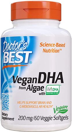 Doctor's Best Vegan DHA from Algae (z riasy), 200 mg, 60 vegetariánskych softgélových kapsúl