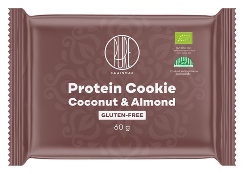 BrainMax Pure Protein Cookie, Kokos & Mandle, BIO, 60 g Proteinová sušenka s kokosem a mandlemi /  *CZ-BIO-001 certifikát