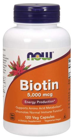 NOW® Foods NOW Biotin, 5000 ug, 120 rostlinných kapslí