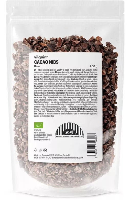 Vilgain Kakaové bôby drvené BIO nesladené 250 g