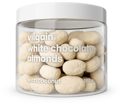 Vilgain Mandle v čokoláde – biela čokoláda posypaná kokosom 250 g