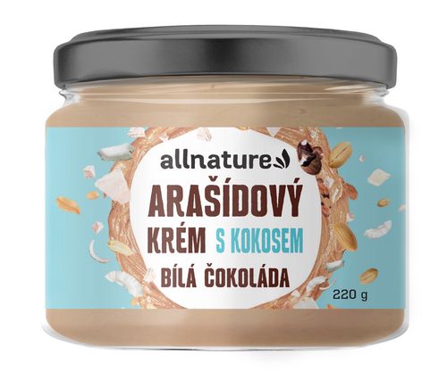 Allnature Arašidový krém s bielou čokoládou a kokosom 220g