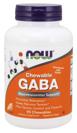 NOW® Foods NOW GABA 500 mg + Taurin, Inositol a L-Theanin (kyselina gaba aminomáselná), 90 žvýkacích kapslí