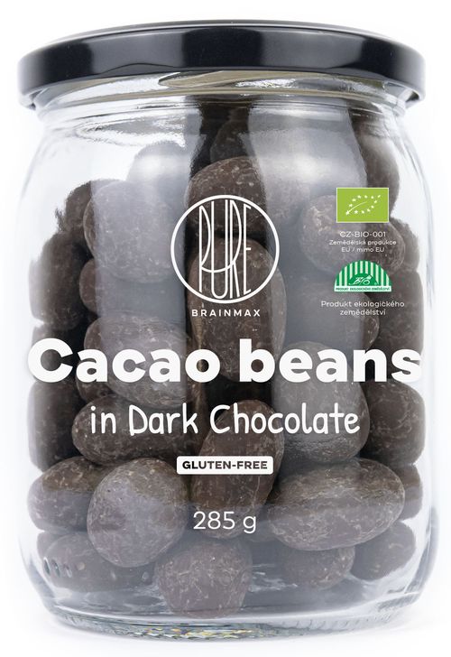 BrainMax Pure Cacao Beans in Dark Chocolate, kakaové boby v hořké čokoládě BIO, 285 g *CZ-BIO-001 certifikát