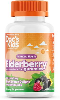 Doctor's Best Doctor’s Best Children's Elderberry gummimes, Bezinka s vitamínem C a zinkem (podpora imunity pro děti), 60 gumových medvídků