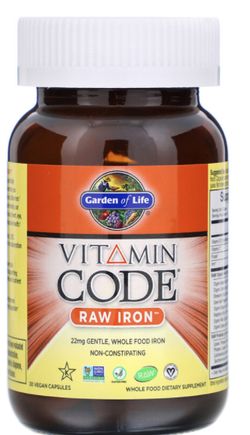 Garden of Life Vitamin Code RAW Iron (železo),  22 mg  - 30 kapsúl
