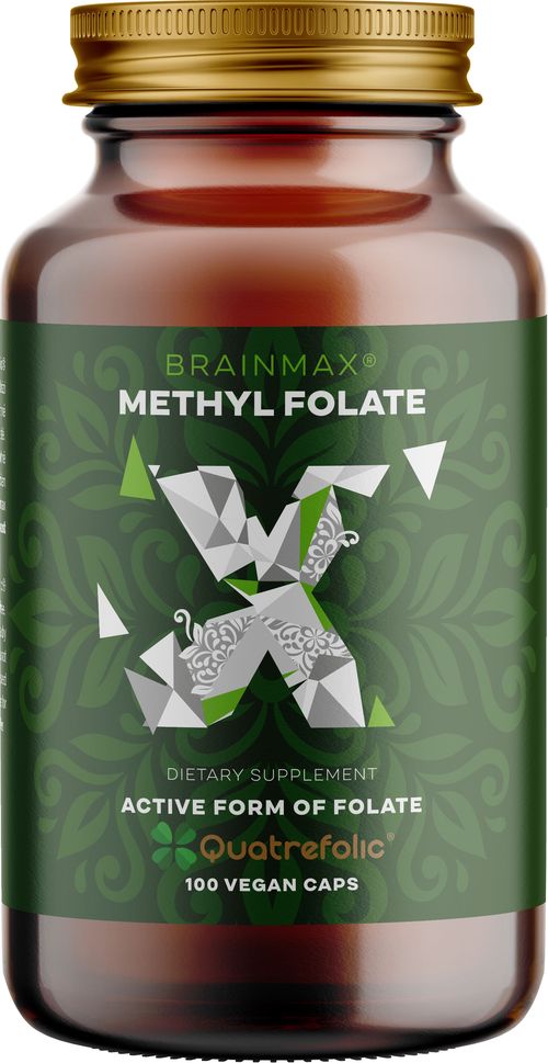 BrainMax Methyl Folate, Kyselina listová v aktívnej forme, 400 mcg, 100 rastlinných kapsúl Kyselina listová v aktivní formě methylfolát