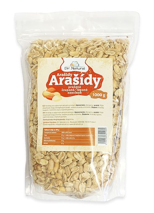 Dr.Natural Arašidy pražené lúpané nesolené 1000g