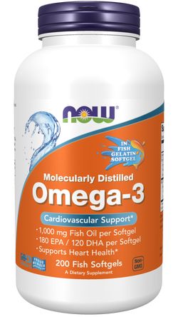 NOW® Foods NOW Omega-3, molekulárně destilované, 200 rybích kapslí
