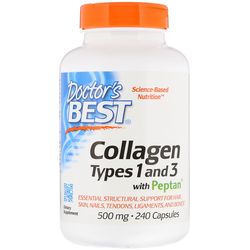 Doctor's Best Doctor’s Best Collagen, typ I & III + peptan, 500 mg, 240 kapsúl