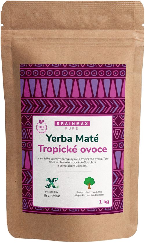 BrainMax Pure Organic Yerba Maté - tropické ovocie, 1000 g