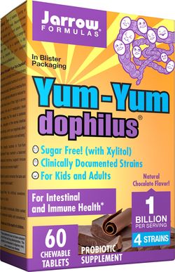 Jarrow Formulas Jarrow Yum-Yum Dophilus 1 milarda organismů (Probiotika pro děti), Čokoláda, 60 žvýkacích pastilek